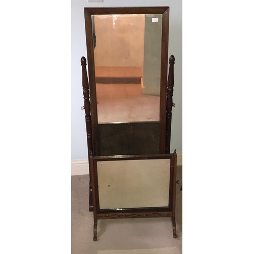 1199 - A mahogany cheval mirror. 120 x 50cms w with a 19thC mahogany dressing table mirror.