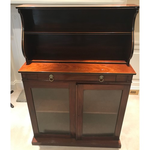 1201 - A 19thC mahogany and string inlaid mahogany chiffonier with secretive drawer to front and two glazed... 