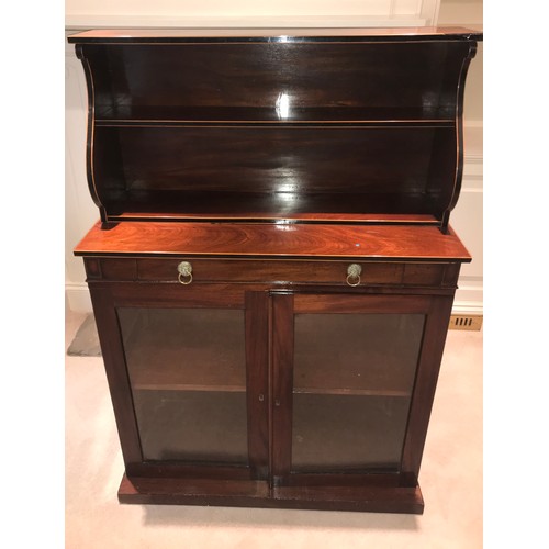 1201 - A 19thC mahogany and string inlaid mahogany chiffonier with secretive drawer to front and two glazed... 