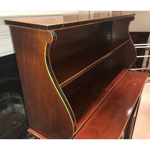 1201 - A 19thC mahogany and string inlaid mahogany chiffonier with secretive drawer to front and two glazed... 