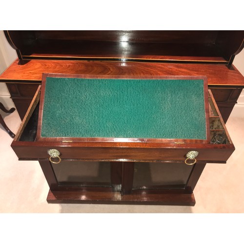 1201 - A 19thC mahogany and string inlaid mahogany chiffonier with secretive drawer to front and two glazed... 