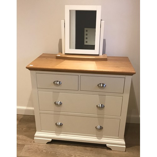 1203 - Modern oak and cream 3 height chest dressing mirror. 99 x 48 x 90cms h.