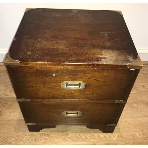 1205 - Small mahogany two drawer brass bound chest with handles to sides. 46 x 39.5 x 50cms h.