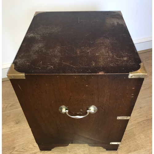 1205 - Small mahogany two drawer brass bound chest with handles to sides. 46 x 39.5 x 50cms h.