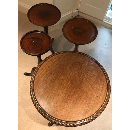 1206 - Four mahogany pedestal tables on tripod bases.