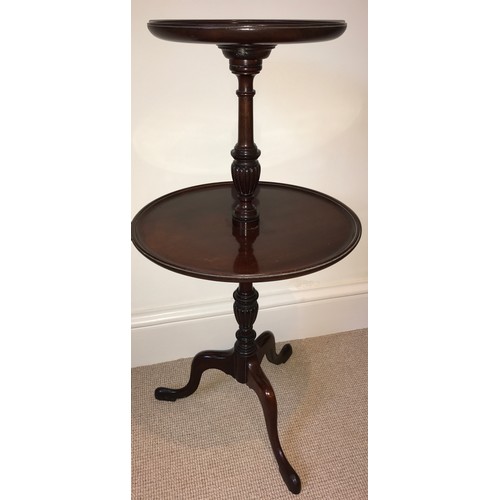 1208 - A mahogany 2 tier tripod table 38 d x 75cms h.