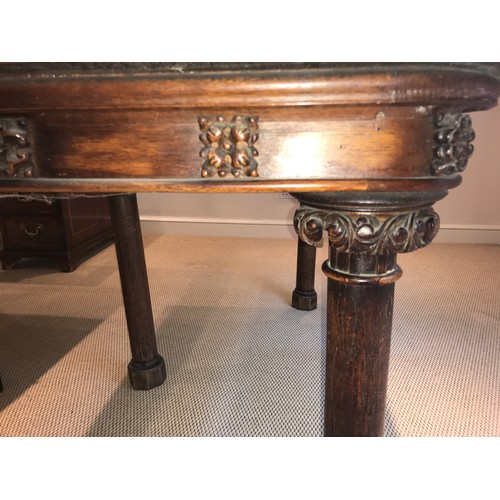 1211 - A 19thC oak table in two sections with carving to tops of legs. 159 x 137 x 71cms h.