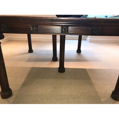 1211 - A 19thC oak table in two sections with carving to tops of legs. 159 x 137 x 71cms h.