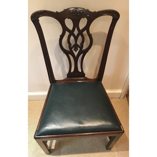 1212 - An 18thC mahogany single dining chair with drop in seat on the Chippendale style.