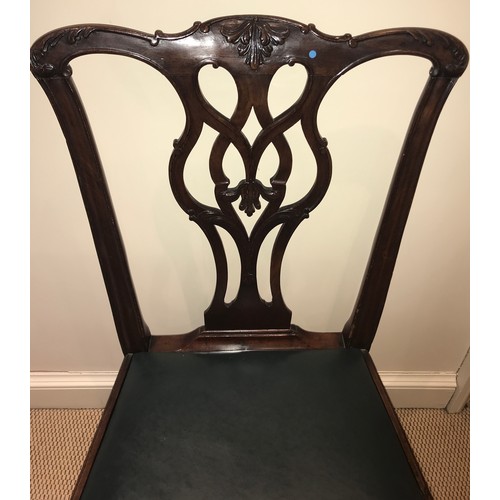 1212 - An 18thC mahogany single dining chair with drop in seat on the Chippendale style.