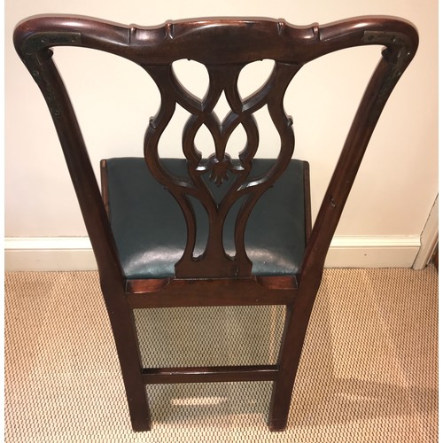 1212 - An 18thC mahogany single dining chair with drop in seat on the Chippendale style.