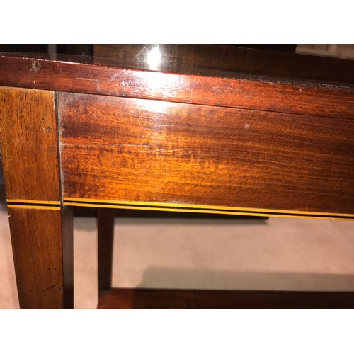 1214 - A mahogany and inlaid side table. 92 x 49 d x 65cms h.