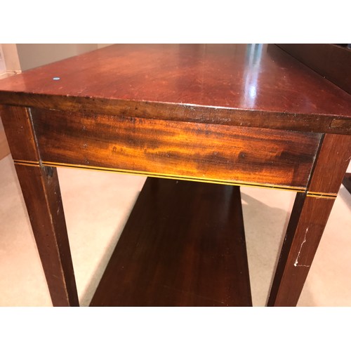 1214 - A mahogany and inlaid side table. 92 x 49 d x 65cms h.