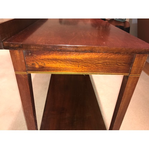 1214 - A mahogany and inlaid side table. 92 x 49 d x 65cms h.