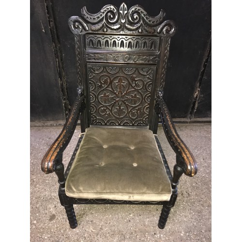 1188 - A late 19thC carved oak Wainscot chair, dated 1600 to back and of that style. 112cms height to back.