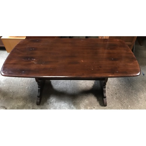 1193 - Ercol dark wood refectory dining table, 151 l x 77 w x 72cms h.