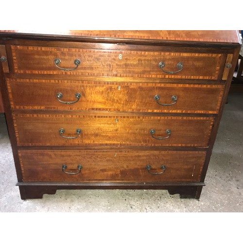 1194 - Edwardian mahogany inlaid bureau bookcase, 4 drawer, fitted interior. 208 h x 93 w x 46cms d.