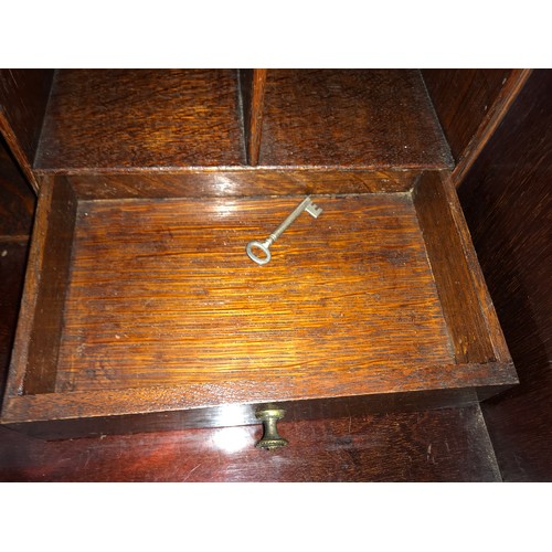 1194 - Edwardian mahogany inlaid bureau bookcase, 4 drawer, fitted interior. 208 h x 93 w x 46cms d.