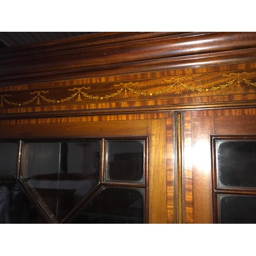 1194 - Edwardian mahogany inlaid bureau bookcase, 4 drawer, fitted interior. 208 h x 93 w x 46cms d.