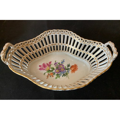 85 - A Dresden basket with gilt and floral decoration in original Asprey box. 21cms w.