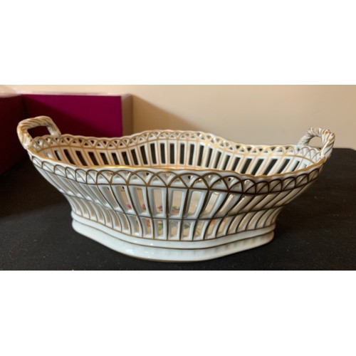 85 - A Dresden basket with gilt and floral decoration in original Asprey box. 21cms w.