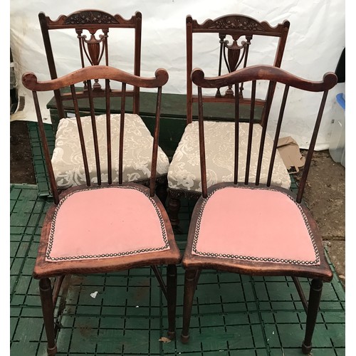 1232 - Two pairs of Edwardian chairs to include a pair of low seated carved back chairs with upholstered se... 