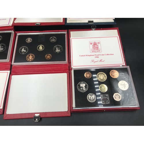 625 - A collection of Royal Mint UK cased proof coin sets, 1984,1985,1986 x 2, 1987 and 1988.