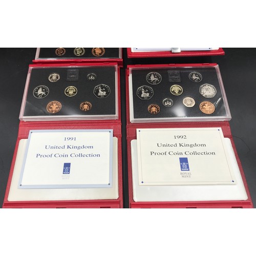 626 - Four cased Royal Mint UK Proof coin sets: 1989, 1990, 1991 and 1992. All with certificates.