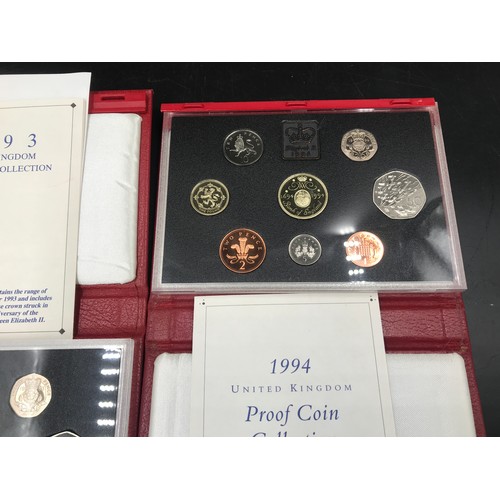 627 - Royal Mint UK Proof coin collection, four cased sets 1993, 1994, 1995 and 1996.