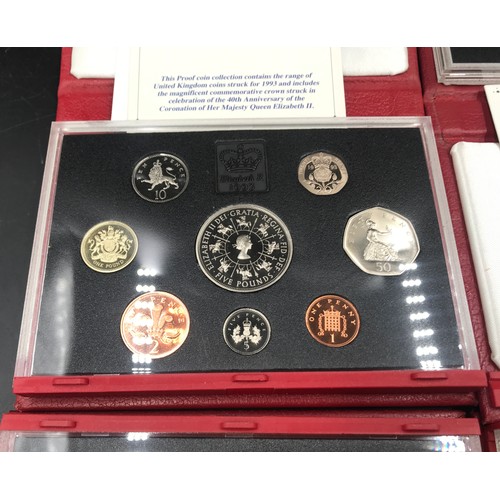 627 - Royal Mint UK Proof coin collection, four cased sets 1993, 1994, 1995 and 1996.