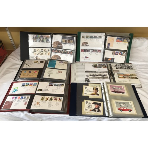 630 - A collection of six albums containing Royal Mail first day covers, envelopes, cards and an album of ... 