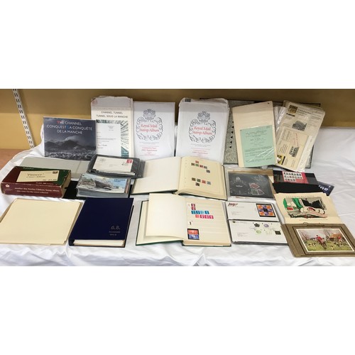 633 - A collection of stamps and First Day covers including Channel Tunnel Philatelic Document, Royal Mail... 