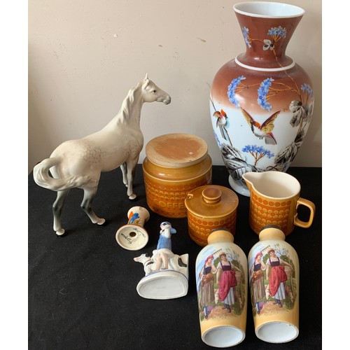 130 - Ceramics to include Beswick horse, Hornsea Pottery, Clarice Cliff pepper pot, silver topped vases, a... 