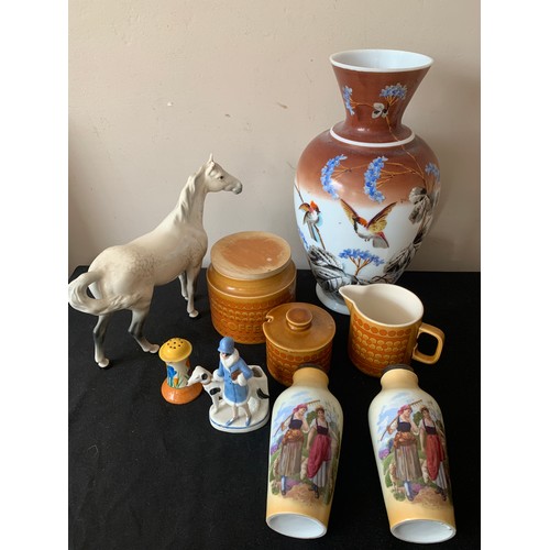 130 - Ceramics to include Beswick horse, Hornsea Pottery, Clarice Cliff pepper pot, silver topped vases, a... 