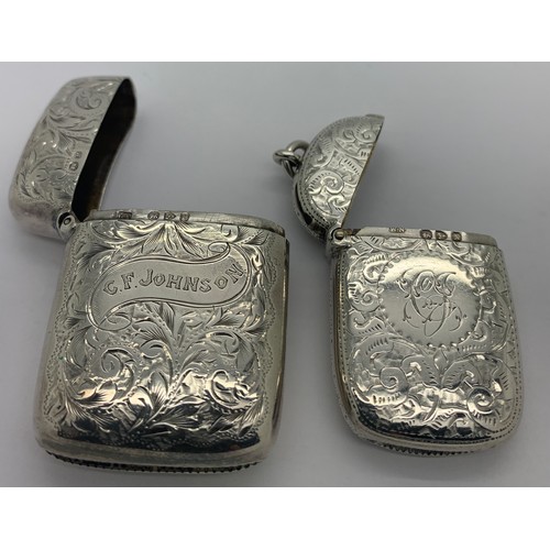 519 - Two silver vesta cases with foliate scroll engraving Chester 1898 maker William Aitken and Chester 1... 