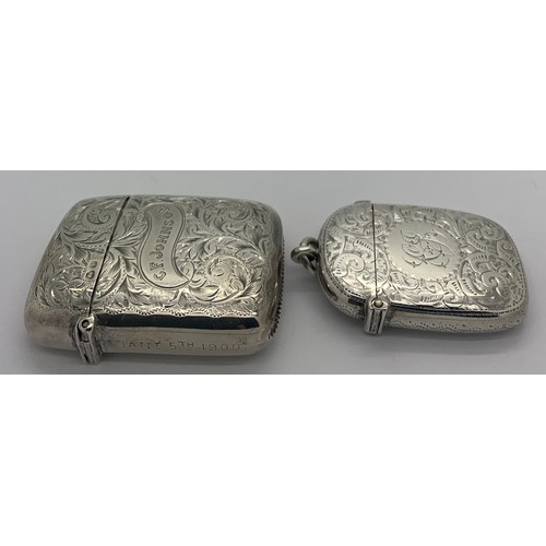 519 - Two silver vesta cases with foliate scroll engraving Chester 1898 maker William Aitken and Chester 1... 