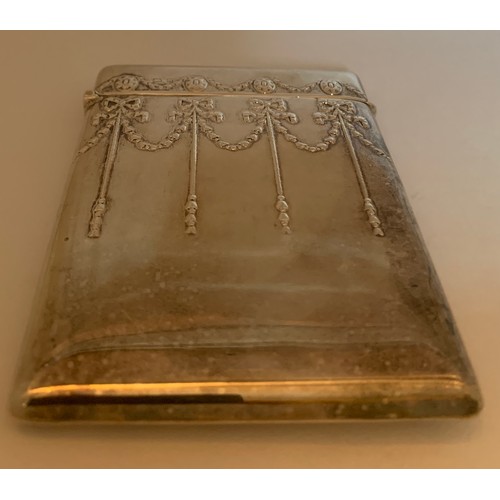 520 - Silver card case with bow and garland decoration Birmingham 1907 maker Boots Pure Drug Company. Weig... 