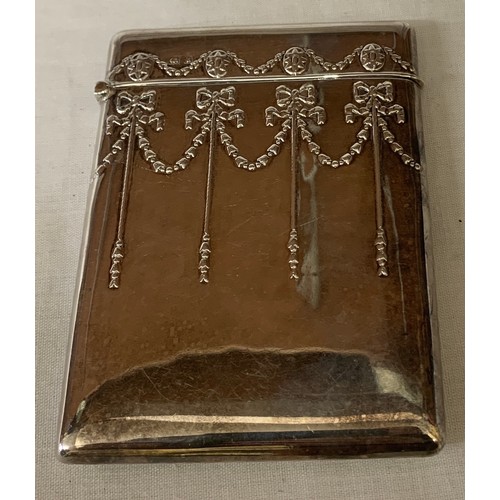 520 - Silver card case with bow and garland decoration Birmingham 1907 maker Boots Pure Drug Company. Weig... 