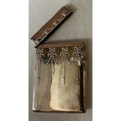 520 - Silver card case with bow and garland decoration Birmingham 1907 maker Boots Pure Drug Company. Weig... 