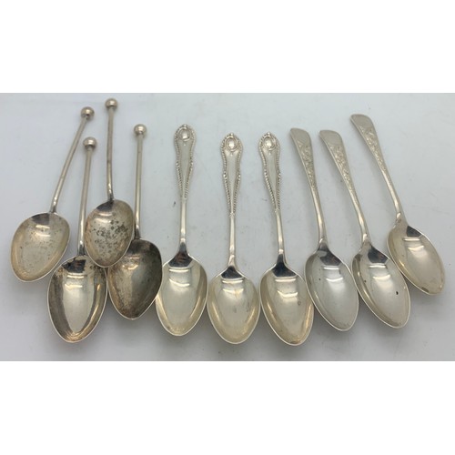 525 - Ten silver teaspoons, various dates and makers. Total weight 117gms.