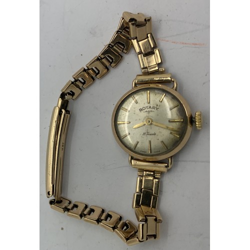 644 - A ladies Rotary wristwatch, strap marked 9ct gold. 14.3gms total.