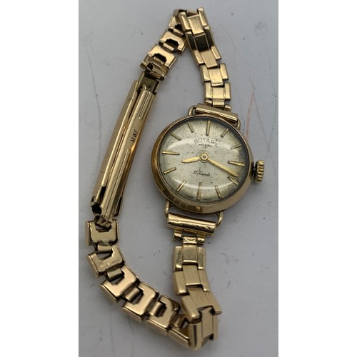 644 - A ladies Rotary wristwatch, strap marked 9ct gold. 14.3gms total.