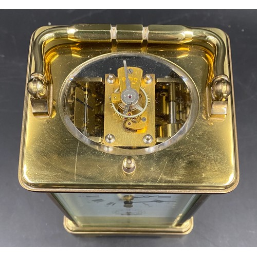 656 - A carriage clock with repeater movement and alarm with L'Epee Saint Suzanne France to face.  Stamped... 