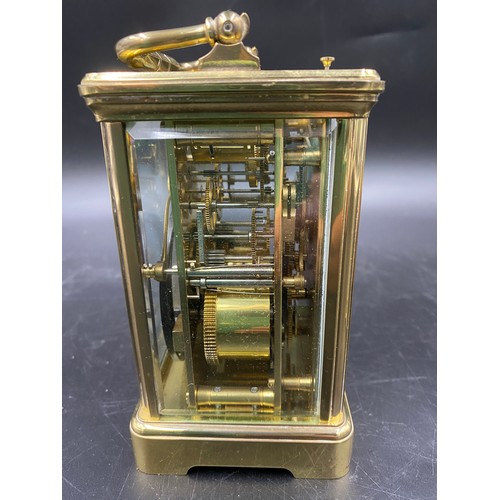 656 - A carriage clock with repeater movement and alarm with L'Epee Saint Suzanne France to face.  Stamped... 