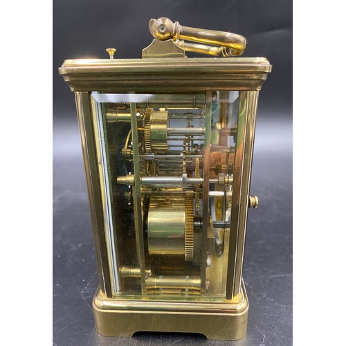 656 - A carriage clock with repeater movement and alarm with L'Epee Saint Suzanne France to face.  Stamped... 