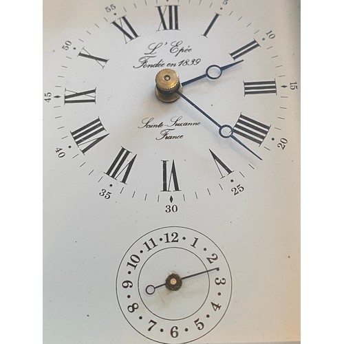 656 - A carriage clock with repeater movement and alarm with L'Epee Saint Suzanne France to face.  Stamped... 