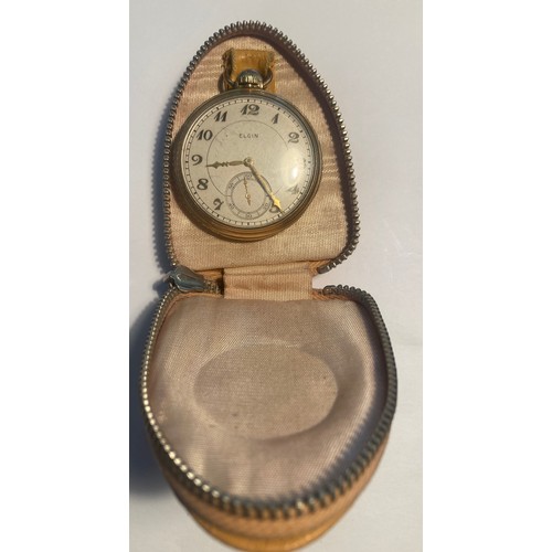 641 - An Elgin gold plated pocket watch in original case.