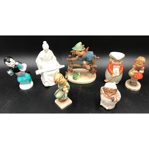 71 - Selection of pottery figures, Royal Worcester Japanese boy 13cms h, Royal Doulton Beswick Mrs Tiggy-... 