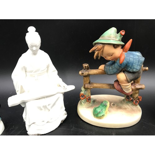 71 - Selection of pottery figures, Royal Worcester Japanese boy 13cms h, Royal Doulton Beswick Mrs Tiggy-... 