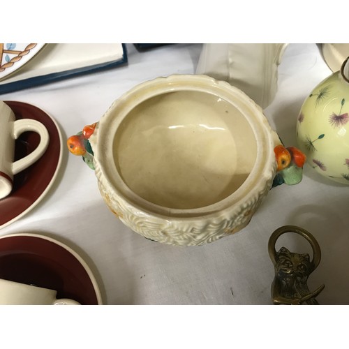 76 - Mixed lot, Clarice Cliff Celtic Harvest preserve dish (no lid) Royal Worcester white leaf jug 13cms ... 